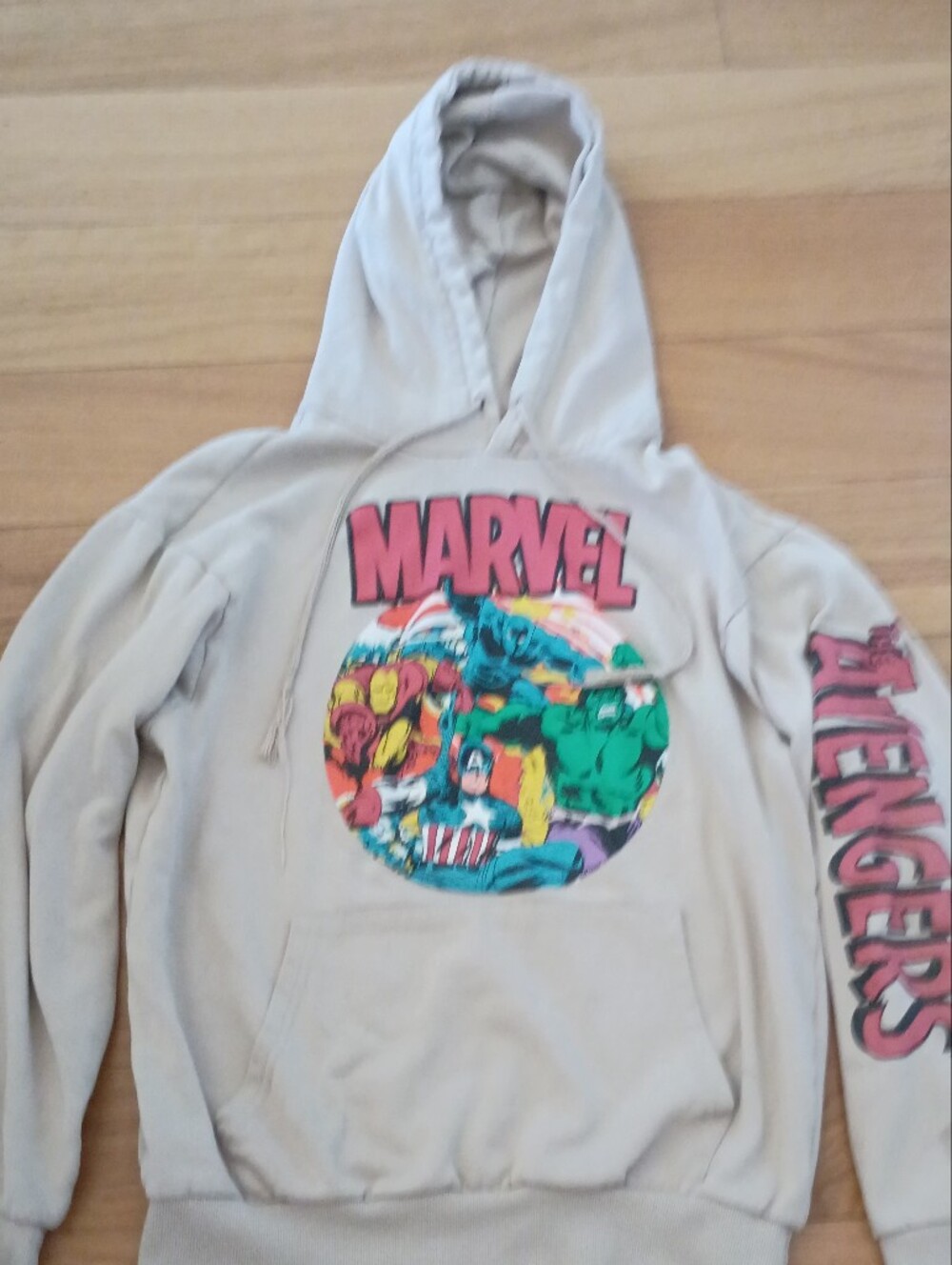 Marvel Cream Hoodie Superhero Avengers Script Graphic Small Thor Hulk Iron Man
